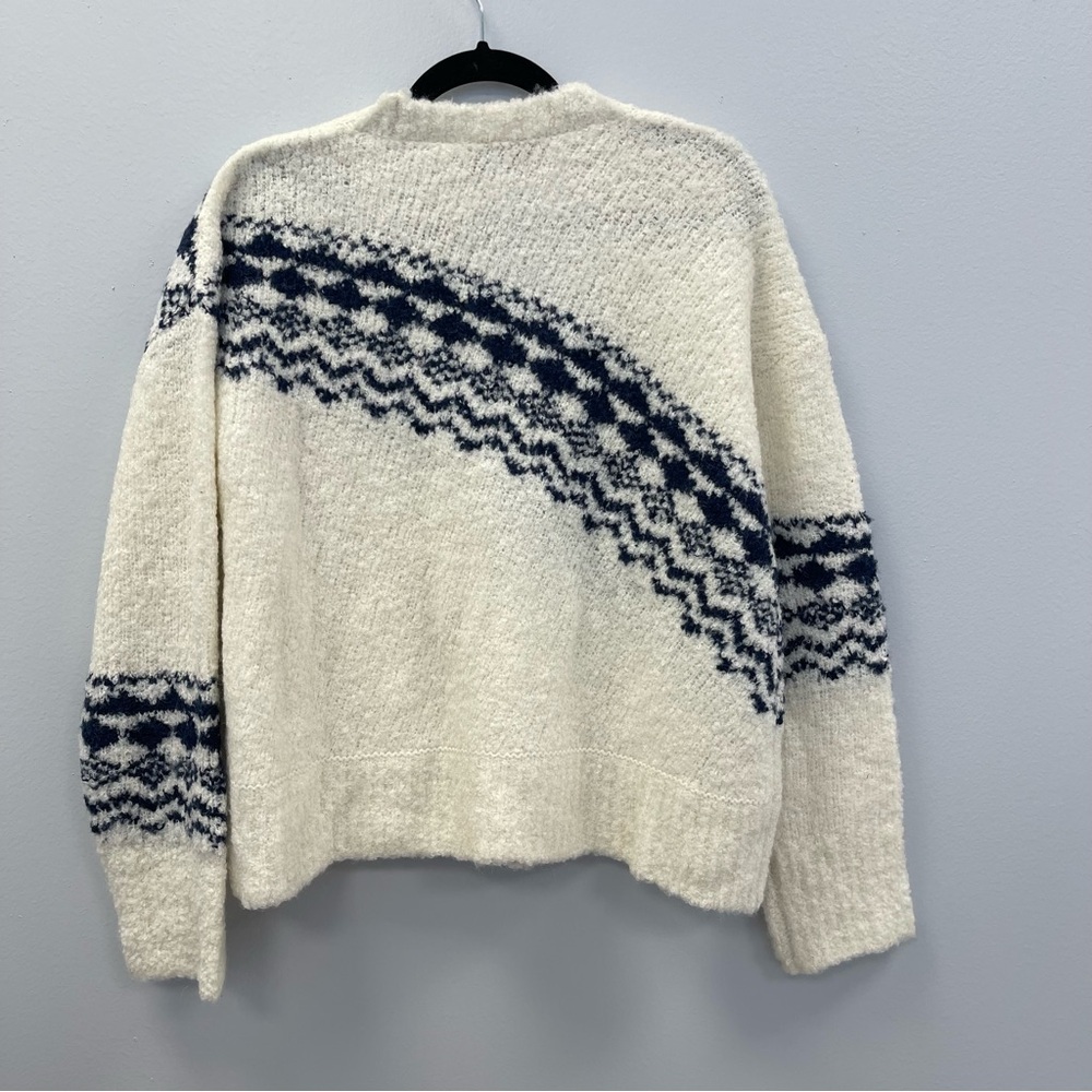 Derek Lam 10 Crosby Bette Fair Isle Cardigan in White & Navy - Size L - NWT - Picture 2 of 6